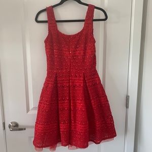 Soprano Red Lace Fit and Flare Dress